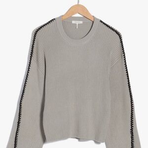 rag & bone Natural Grey Ribbed Crewneck Sweater with Black Trim Accents